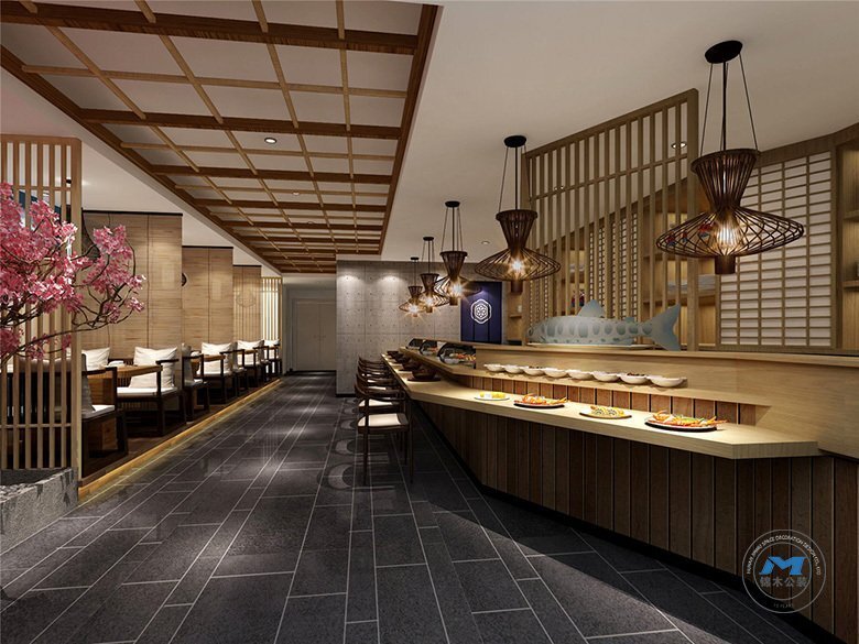 日韓料理餐廳裝修設(shè)計(jì)取菜區(qū)效果圖